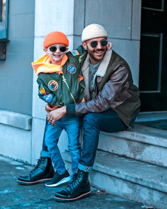 Father & Son Wearing Micro Beanies