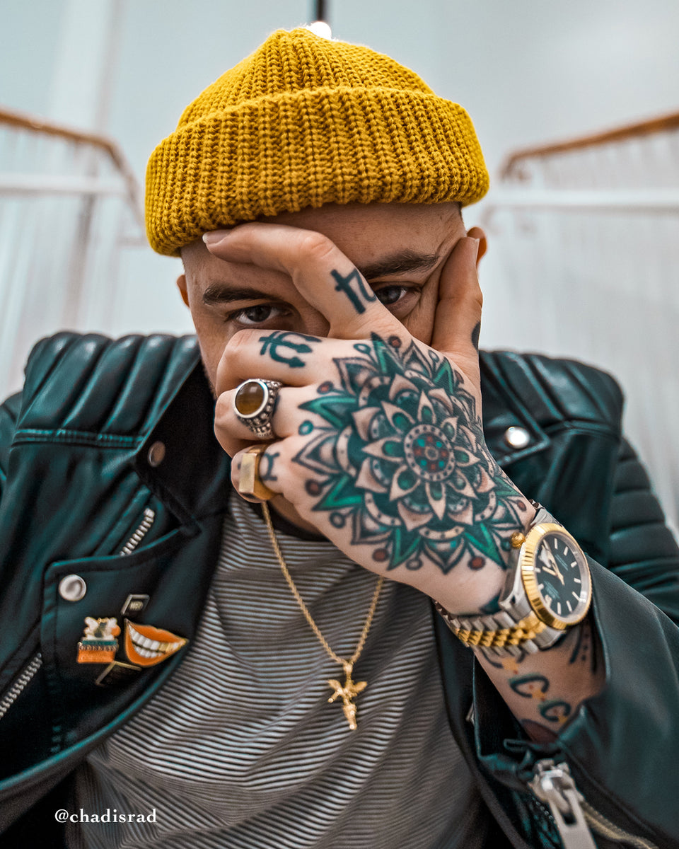 GOLDEN 1978 EMBROIDERY BEANIEビーニー Blue by @BlueCollarPrep | Gold Knit Beanie – NotTheColorBlue