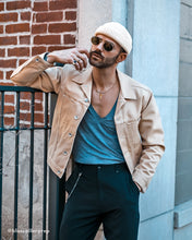 Load image into Gallery viewer, Menswear Outfit Wearing Cream Fisherman Beanie