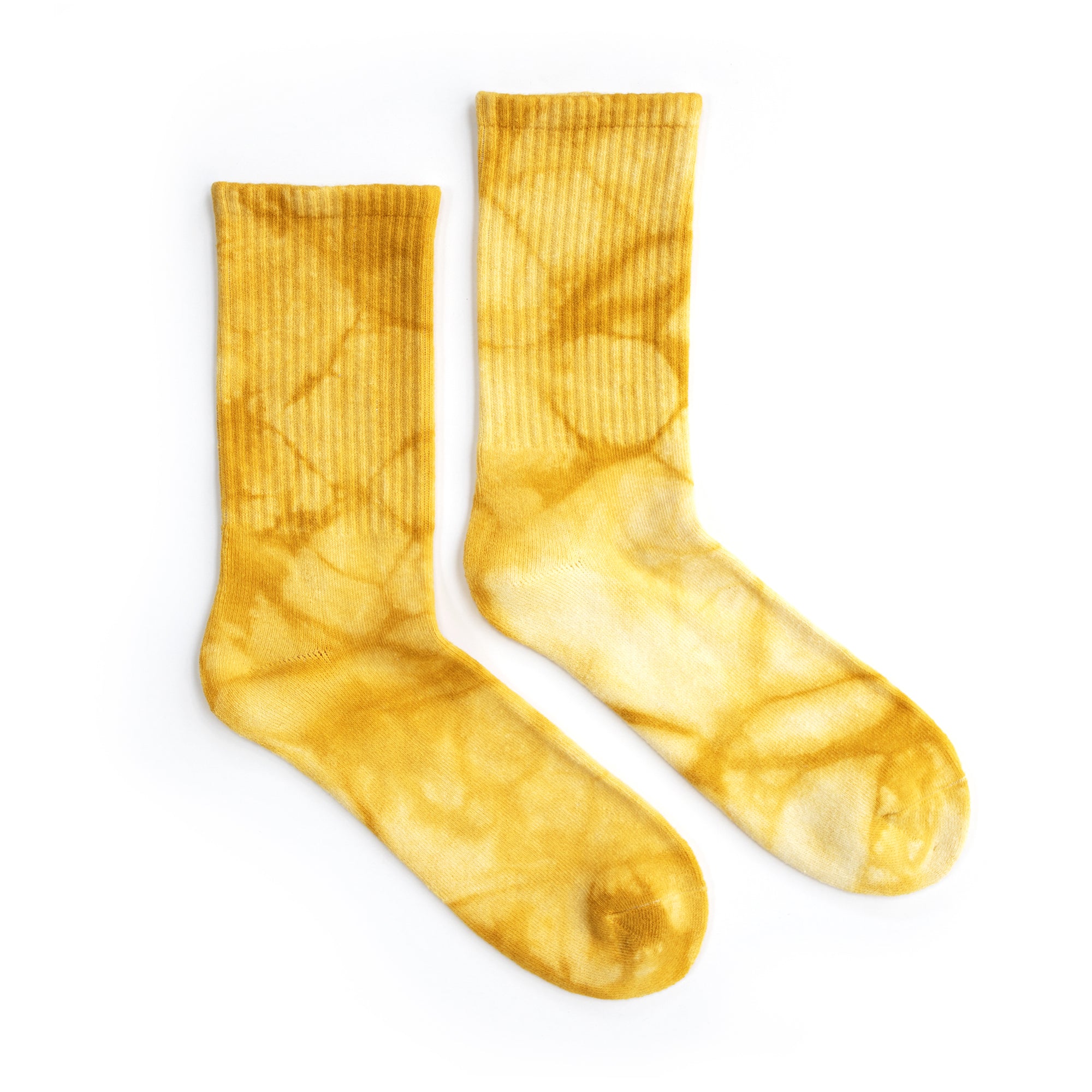 blue and yellow tie dye socks