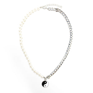 Yin Yang Silver Pearl Necklace